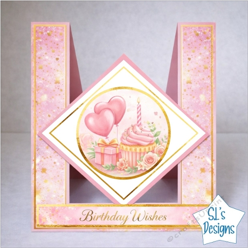 Romantic Pop-Up Birthday Card with Cupcake, Balloons and Roses