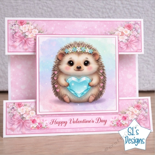 Cute Valentines Day Card Topper with Hedgehog and Blue Heart