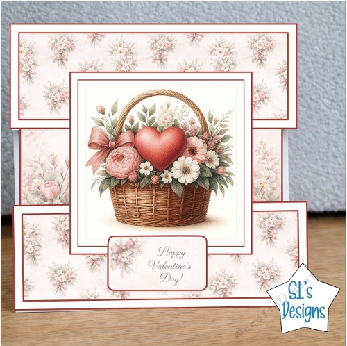 Romantic Floral Basket Valentines Day Card Topper