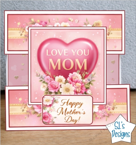 Elegant Mothers Day Card Topper With Heart and Flowers
