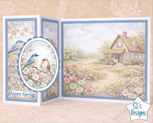 Spring Birds and Cottage Topper with Floral Panels