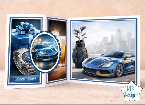 Luxury Birthday Topper for Men with Car, Beer and Golf