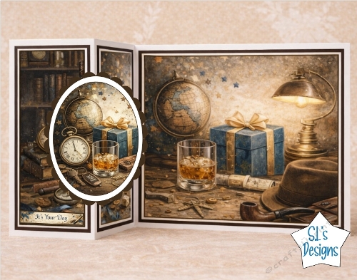 Vintage Explorer Topper with Books, Whiskey and Globe