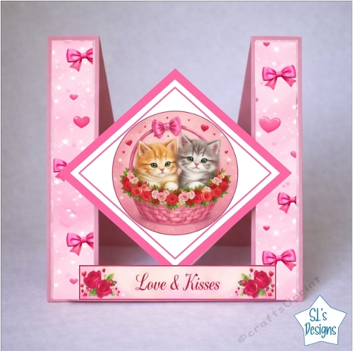 Love & Kisses Kitten Topper with Basket and Hearts