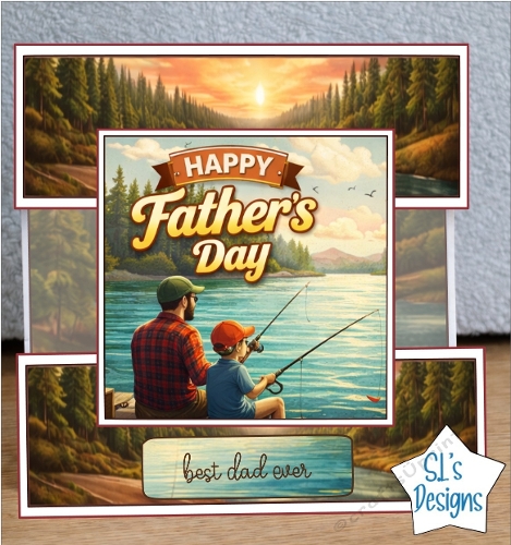 Fathers Day Topper with Fishing Scene and Lake View