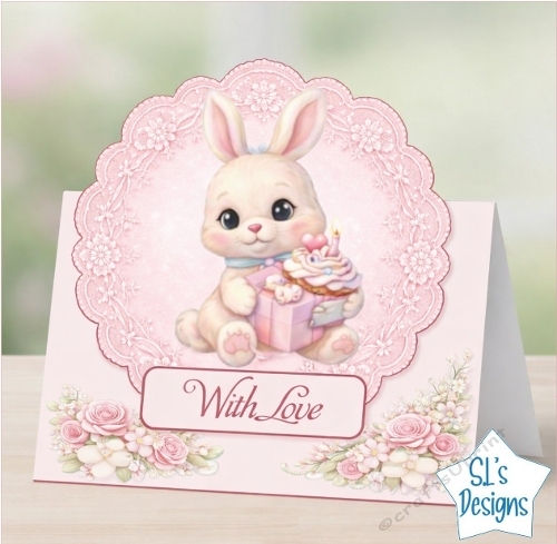 With Love Bunny Topper with Cupcake and Roses