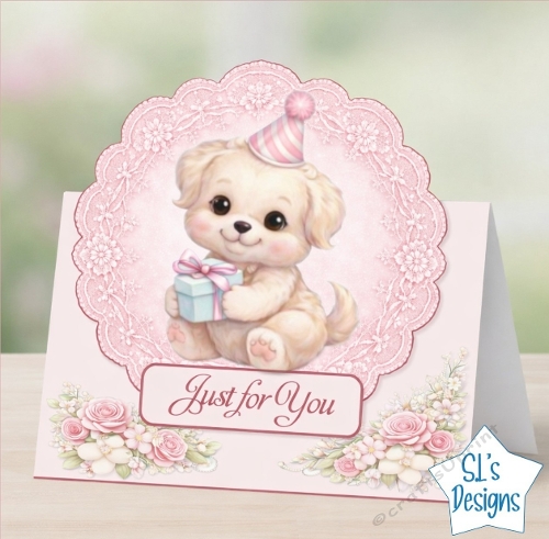 Puppy Topper with Gift Box and Roses