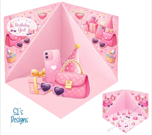 Birthday Girl Topper with Handbag, Smartphone and Party Icons