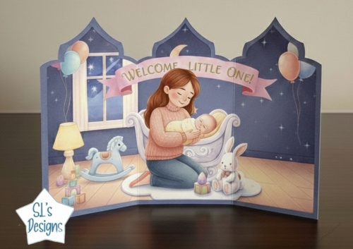 Welcome Little One Cradle Scene Card Topper