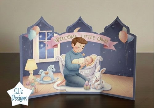 Welcome Little One Cradle Scene Card Topper (Dad Version)