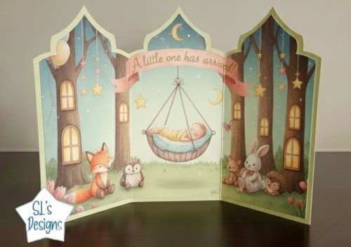 Woodland Cradle Scene Card – A Little One Has Arrived