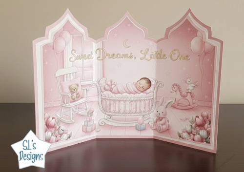 Sweet Dreams Cradle Scene Card Topper – Baby Girl Edition