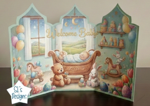 Welcome Baby Cradle Scene Card Topper – Springtime Edition
