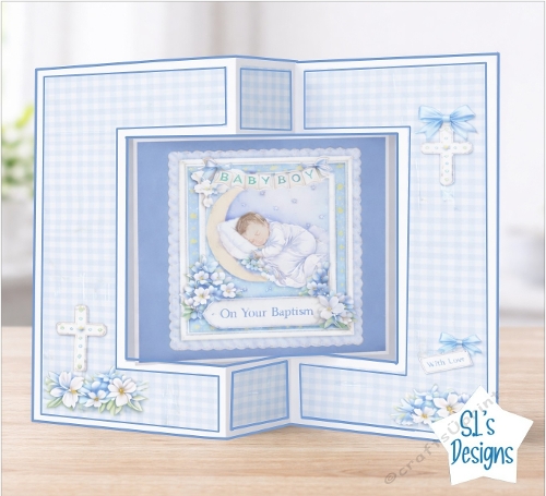 Baby Boy Baptism Card Topper – Moon and Stars Design