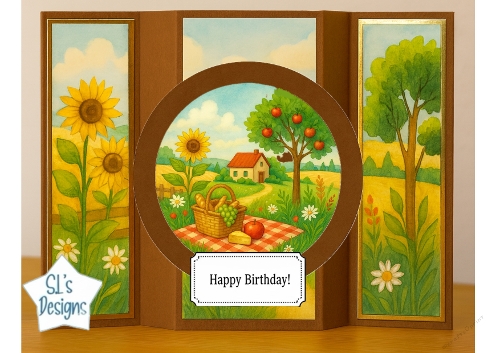Sunny Countryside Picnic Birthday Card – Tri-Fold Design