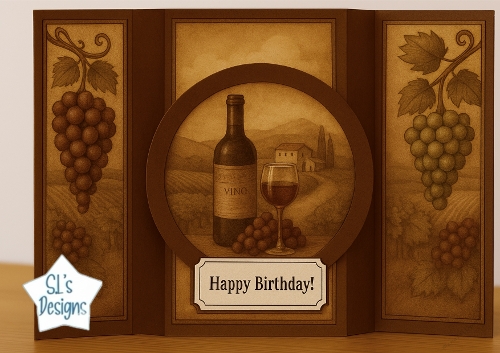 Elegant Wine-Themed Tri-Fold Birthday Card Kit