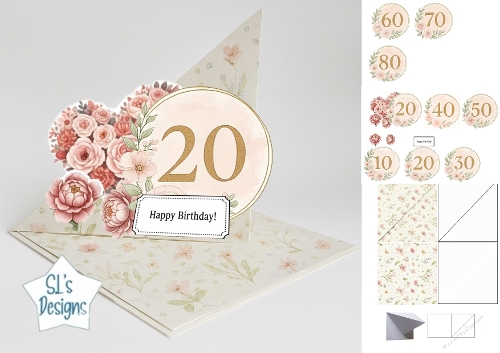 Floral Pop-Up Birthday Card Kit with Age Options – Elegant 3D Design