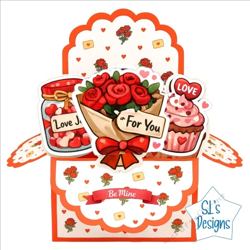 Valentine Card Topper – Love Jar, Roses and Sweet Treats