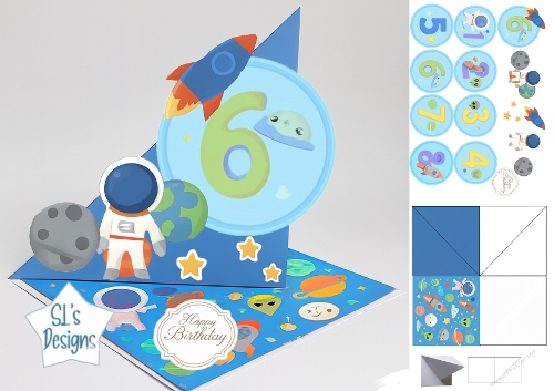 Space Pop‑Up Birthday Card Kit with Rocket, Astronaut & Number Badges (Ages 1–8)