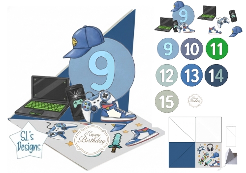 Gamer Pop‑Up Birthday Card Kit with Tech Accessories & Number Badges (Ages 9–15)