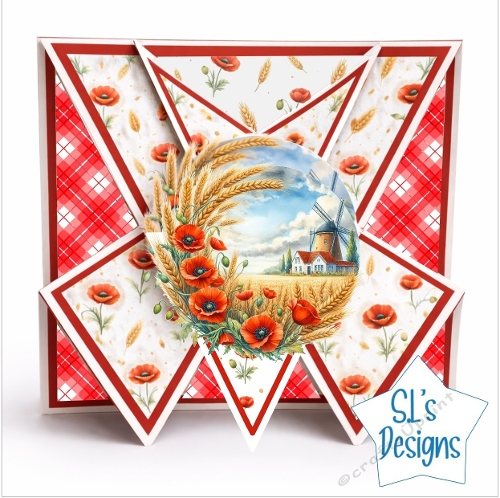 Rustic Countryside Starburst Card Kit with Windmill and Red Poppies