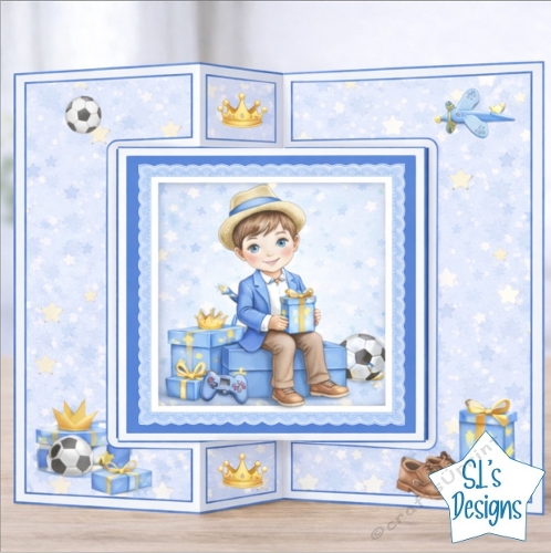 Birthday Boy Gift Boxes & Toys Card Front – Cute Watercolor Illustration for Boys