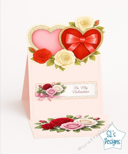 Romantic Valentines Day Pop‑Up Card Front with Hearts & Roses – Be My Valentine