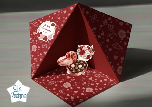 Romantic Valentine Roses & Chocolate Pop‑Up Card Topper – Happy Valentines Day