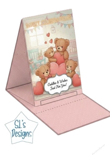 Sweet Celebrations Teddy Bear Easel Card Topper – Cuddles & Wishes Just for You