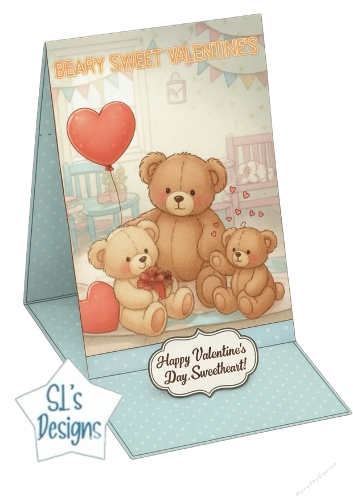 Beary Sweet Valentines Teddy Bear Pop‑Up Card Topper – Cute Love & Gift Scene