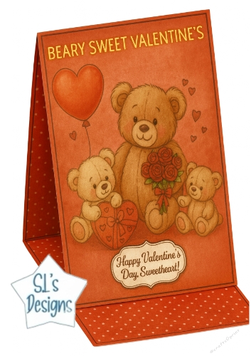 Beary Sweet Valentines Teddy Bears Card Topper – Roses, Hearts & Gift Scene