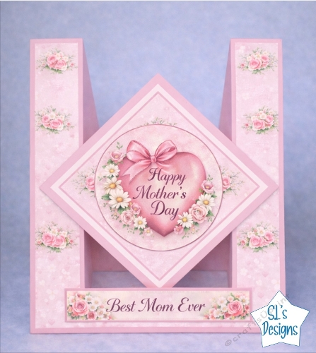 Beautiful Mothers Day Card Front – Pink Floral Design with Happy Mothers Day & Best Mom Ever