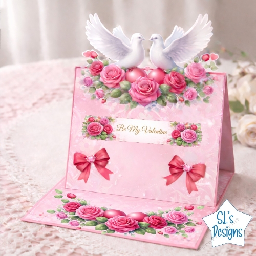 Romantic Doves & Roses Valentines Day Card Front 