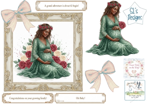 Vintage Floral Pregnancy Clipart & Baby Arrival Cardmaking Set