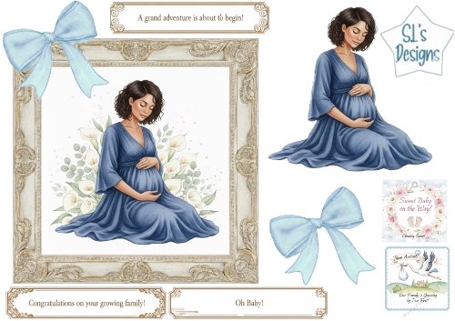Blue Calla Lily Pregnancy Clipart & Baby Arrival Cardmaking Set