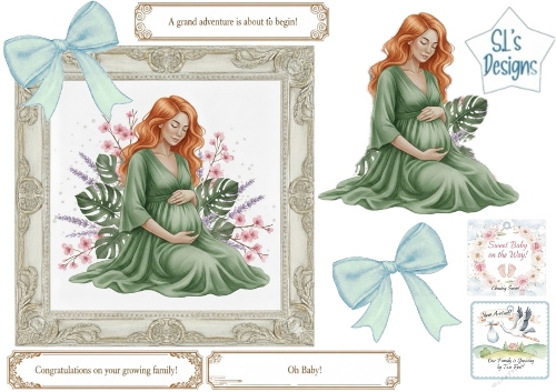 Green Botanical Pregnancy Clipart & Baby Arrival Cardmaking Set