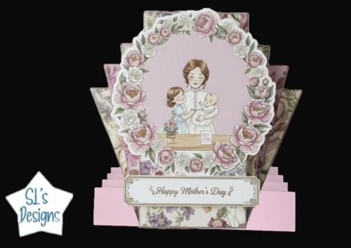 Mothers Day Step Card Topper with Mom, Baby and Daughter – Pink Peony Floral Design