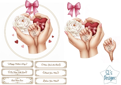 Mothers Day Card Topper with Baby Hand and Floral Heart – Sentiment Labels Included