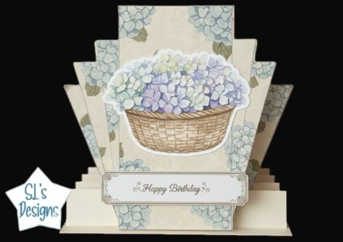 Pastel Hydrangea Basket Layered Birthday Card – Elegant 3D Floral Printable