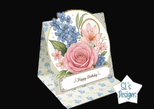 Elegant Floral Pop‑Up Birthday Card with Pink Rose & Blue Forget‑Me‑Nots