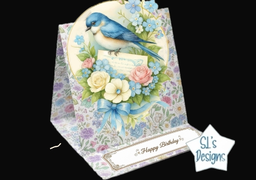 Charming Bluebird Floral Birthday Card with Roses & Forget‑Me‑Nots