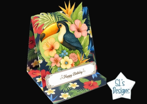 Vibrant Tropical Toucan Birthday Card with Exotic Flowers