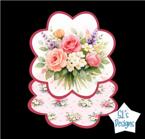 Elegant Floral Scalloped Card Toppers with Roses, Daisies and Lavender