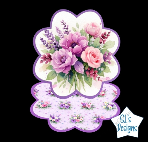 Purple Floral Scalloped Card Toppers with Roses, Peonies and Lavender