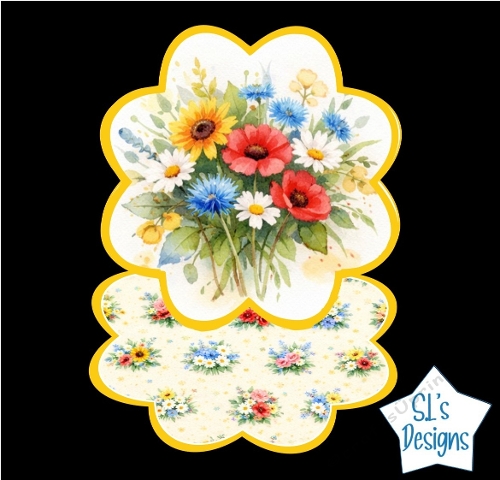 Bright Floral Scalloped Card Toppers with Sunflowers, Poppies and Daisies