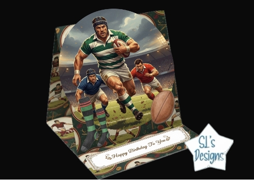 Dynamic Rugby Pop‑Up Birthday Card for Men and Boys