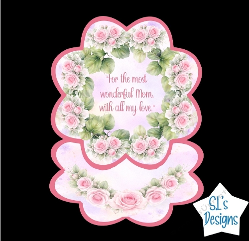 Floral Wreath Card Topper for Mom with Pink Roses