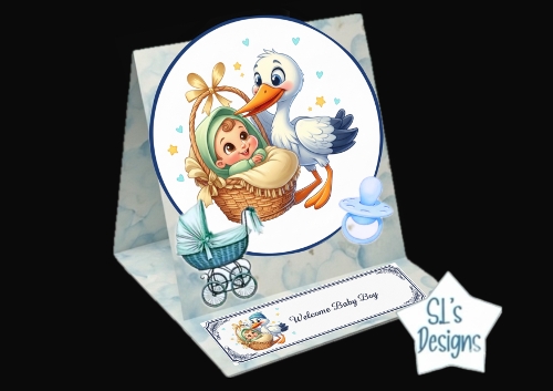 Welcome Baby Boy Stork Card Topper – Cute New Baby Arrival Printable for Boys