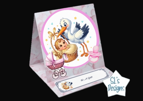 Its a Girl Stork Card Topper – Cute New Baby Girl Arrival Printable