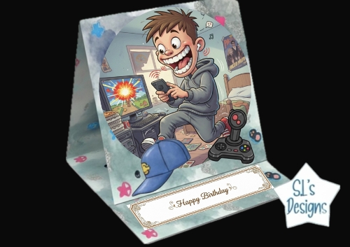 Gamer Boy Pop‑Up Birthday Card  Fun Messy Bedroom Scene  Printable 3D Card Kit